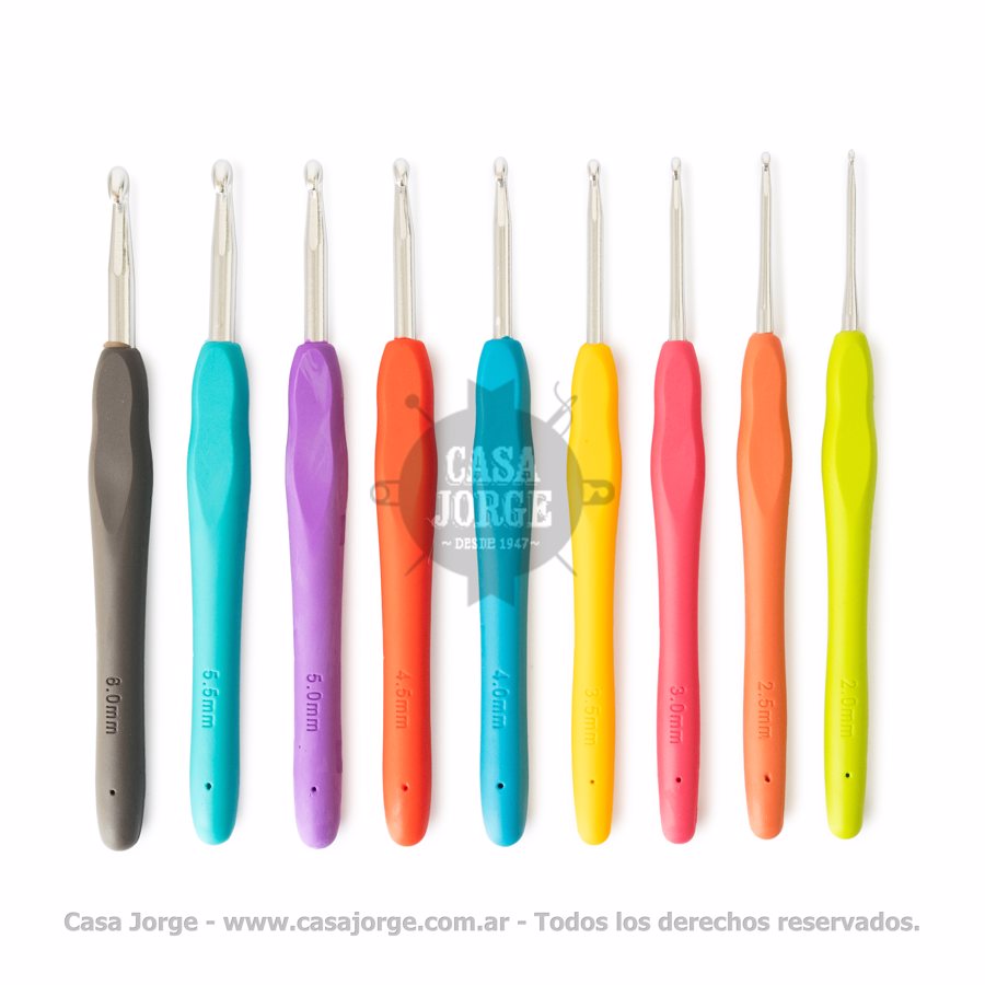 AGUJAS CROCHET CON MANGO DE SILICONA TK N° 2 AL 6 POR 9 UNIDADES SURTIDO
