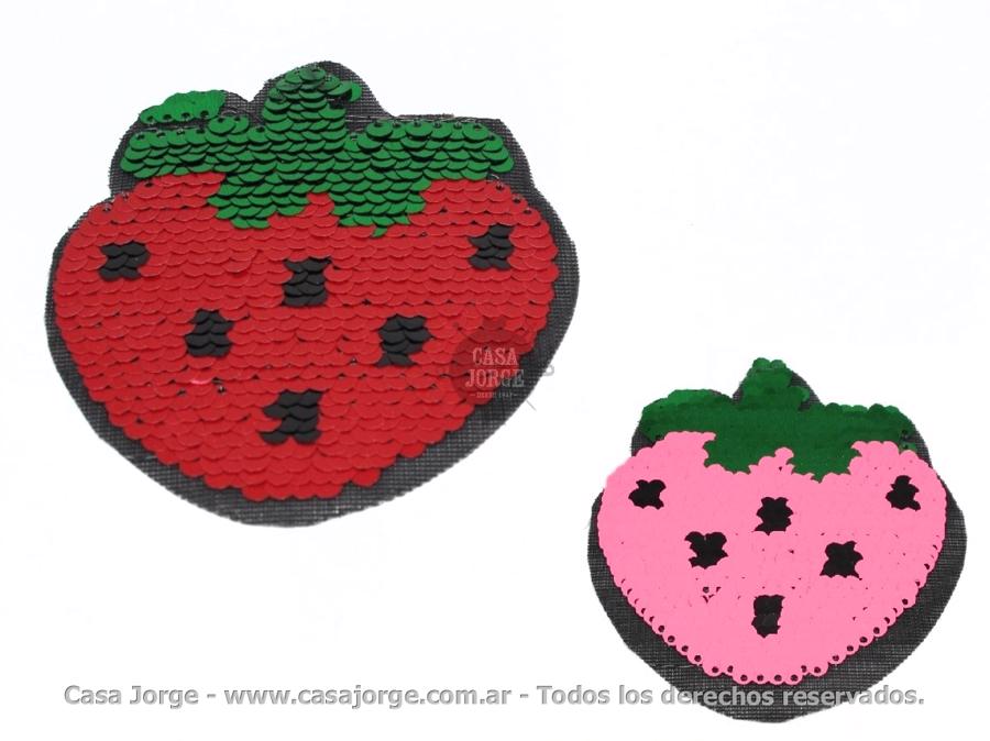 APLIQUES TERMOADHESIVO FRUTILLA DE LENTEJUELA REVERSIBLE ART 2659 DE 100 POR 95 MM POR UNIDAD MINIMO 50 UNIDADES