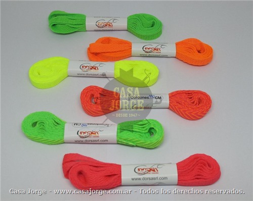 CORDONES CHATOS ANCHOS 10 MM POLIESTER 110 CM FLUO BLISTER POR 6 PARES