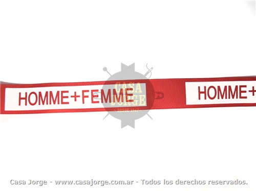 CINTAS GROSS ROJO HOMME + FEMME ARTICULO 10685  DE 25MM POR METRO MINIMO 73,10 METROS