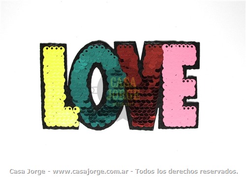 APLIQUES TERMOADHESIVO LENTEJUELA REVERSIBLE (LOVE) ART 2529 DE 60 POR 110 MM POR UNIDAD MINIMO 25 UNIDADES