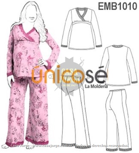 PIJAMA MATERNAL, ENCAJE EN CUELLO, CORTE BAJO BUSTO. MOLDE: EMB1010