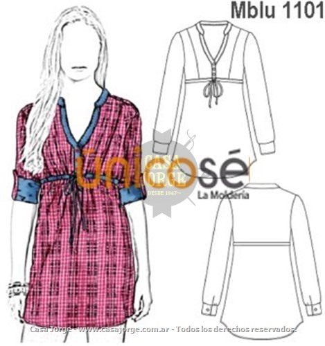 BLUSA CANESÚ RECOGIDO, MANGA LARGA. MOLDE: Mblu1101