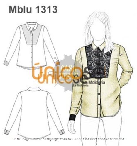 BLUSA CAMISERA CON ENCAJE MOLDE: Mblu1313