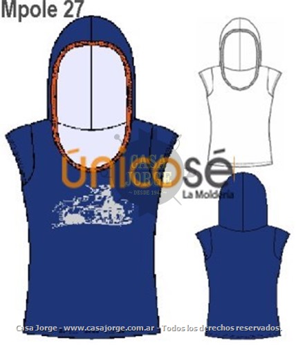 POLERA CON GORRO Y VIVO, CAPUCHÓN, MANGA CORTA. MOLDE: Mpole 27