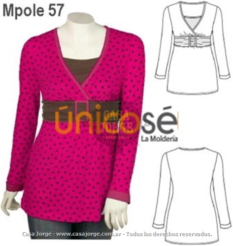 POLERA CON HEBILLA MUJER, ESCOTE CRUZADO CON IMITACIÓN POLERA DEBAJO. MOLDE: Mpole 57