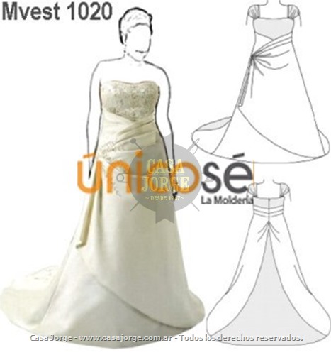 vestido novia drapeado. molde: mvest1020 - casa jorge - la