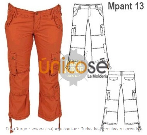CAPRI MODA MUJER, CORTES EN PIERNA TRASERA Y DELANTERA, BOLSILLOS DELANTERO, TAPETA EN TRASERO Y COSTADOS. MOLDE: Mpant 13
