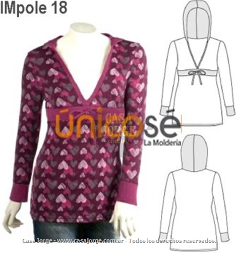 POLERA CAPUCHÓN NIÑA, CORTE BAJO BUSTO. MOLDE: IMpole 18