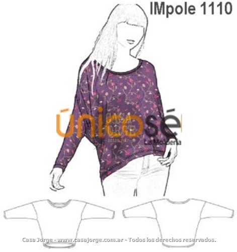 POLERA MODA NIÑA, HOMBRO CAÍDO, MANGA AJUSTADA, CUELLO ESCOTADO, DELANTERO MÁS CORTO. MOLDE: IMpole1110