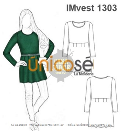 VESTIDO EVASE MANGA LARGA MOLDE: IMvest1303
